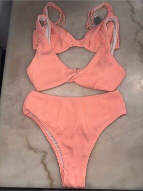 Billabong Peach Textured 3 Piece Bikini Set